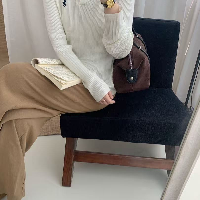 2025年秋季毛衣新款POLO领刺绣小马宽松休闲条纹针织衫学院风上衣