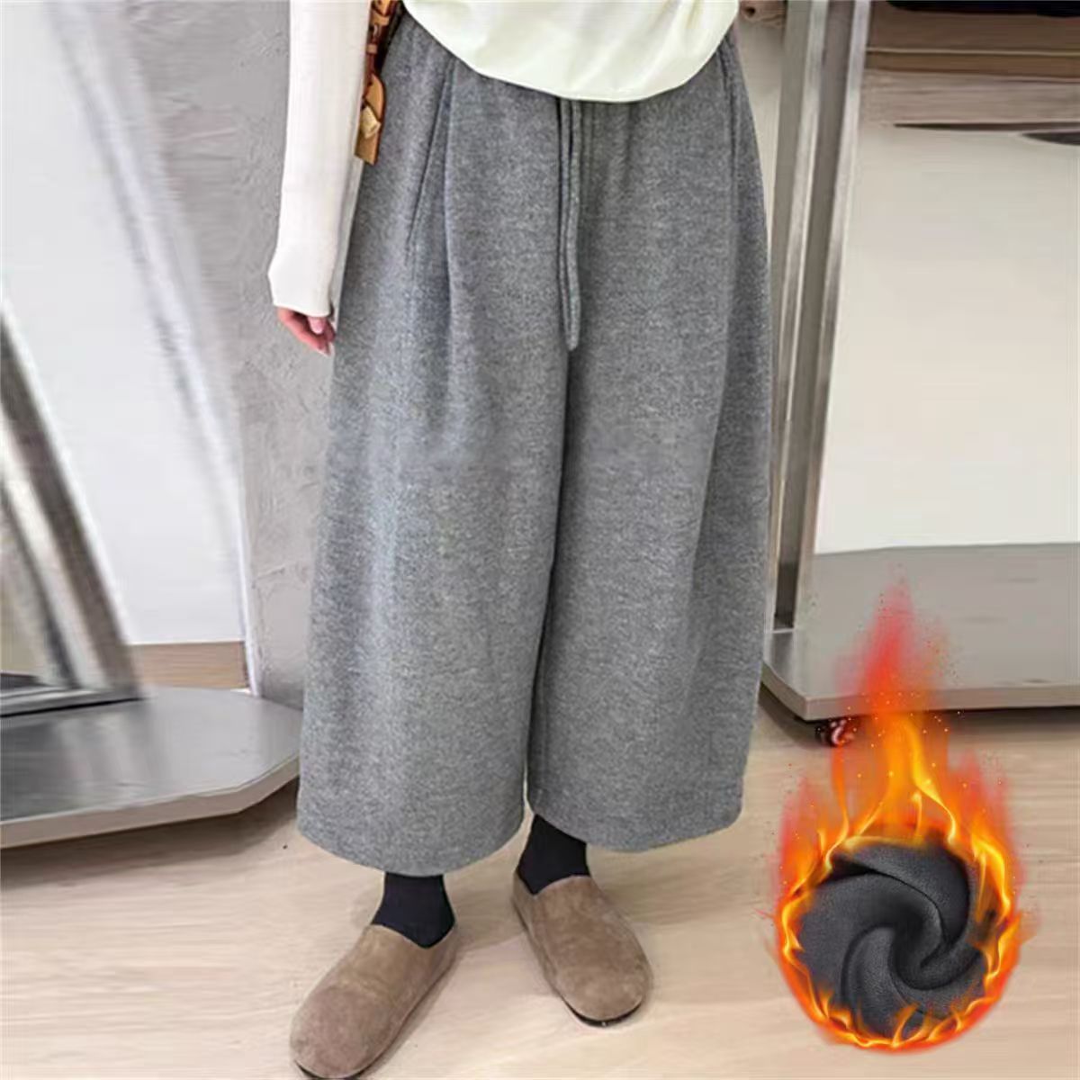 2025年秋冬棉裤八分裤女加绒加厚保暖阔腿哈伦裤宽松韩版棉裤新款