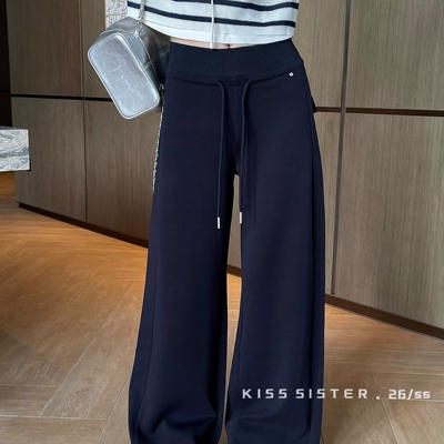 KISS SISTER-夏极简高级感松弛感抽绳高腰垂坠设计阔腿显瘦休闲裤