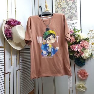 欧货大版 2023年新款 夏季 白色t恤女短袖 印花纯棉上衣潮 宽松中长款