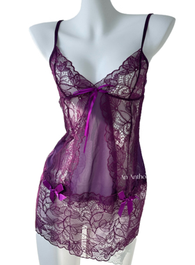 暗涌集  紫色女款纯欲风吊带蕾丝花边半透视睡衣女性感御姐