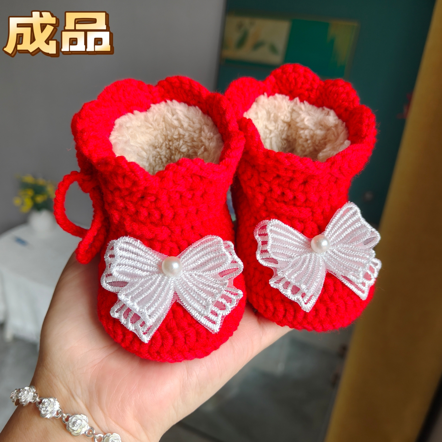 冬季手工婴儿毛线鞋加绒宝宝棉鞋