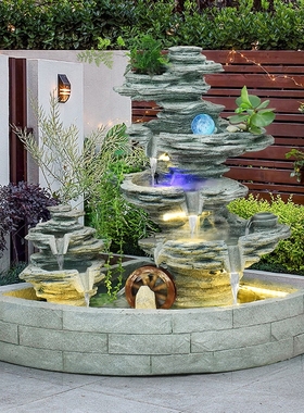 大型户外循环水摆件庭院鱼池假山造景装饰品别墅高山流水喷泉景观