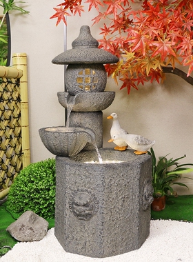 庭院鱼池景观阳台院子花园造景布置高档简约别墅户外流水喷泉摆件