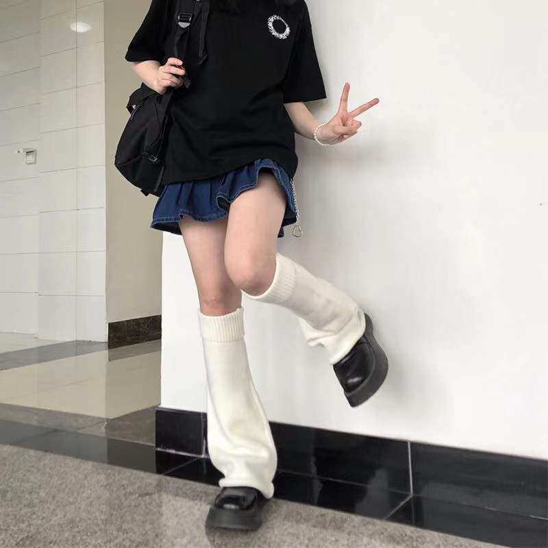 가을 겨울 따뜻한 레깅스를위한 와이드 레그 니트 양말 플레어 송아지 커버 모직 JK 핫걸 양말