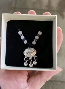 长命锁项链女出入平安宝宝银色镀金吊坠铃铛平安富贵情侣平安锁款