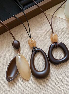 新中式椭圆几何项链女2025新款民族风复古小众配饰吊坠挂脖毛衣链