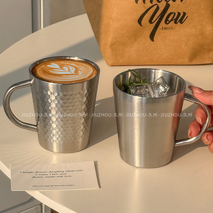 美式 304不锈钢马克杯双层咖啡杯餐厅户外啤酒茶水杯子早餐牛奶杯