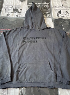 【纯原顶版】ERD忧郁的富二代基础标语帽衫宽松水洗破坏连帽卫衣