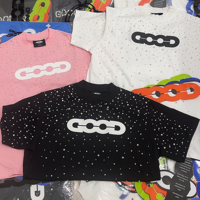 GOODBRAND 老白同款GOOD散乱珍珠轻奢时尚高级感印花LOGO短袖T恤
