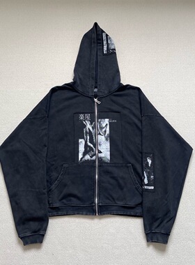 【纯原顶版】ERD忧郁的富二代宽松水洗贴布开衫拉链连帽卫衣外套