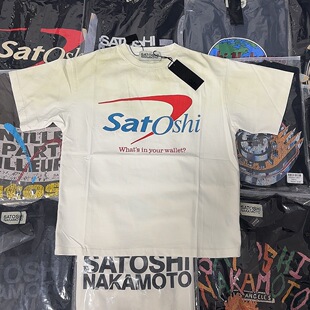 Satoshi Nakamoto 美式水洗做旧字母印花短袖男女同款宽松圆领T恤