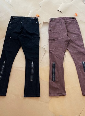 Vujade zip微弹喇叭牛仔裤工装裤水洗拉链休闲工装裤kenijima同款