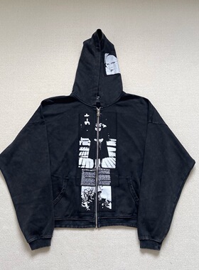 【纯原顶版】ERD忧郁的富二代宽松水洗贴布开衫拉链连帽卫衣外套