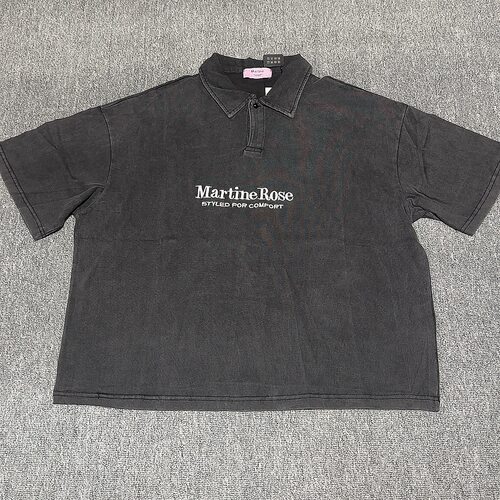 广州夯货Martine Rose字母刺绣polo衫T恤男女宽松水洗做旧短袖潮