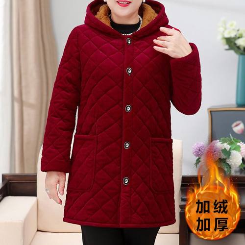 四川省服妈妈棉衣加绒加厚冬季新款洋气中长款保暖棉袄中老年外套