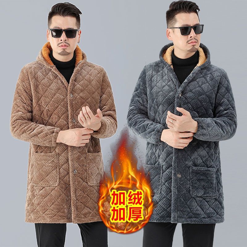 四川省服冬季男士家居服加绒加厚保暖棉衣三层夹棉灯芯绒棉衣外穿