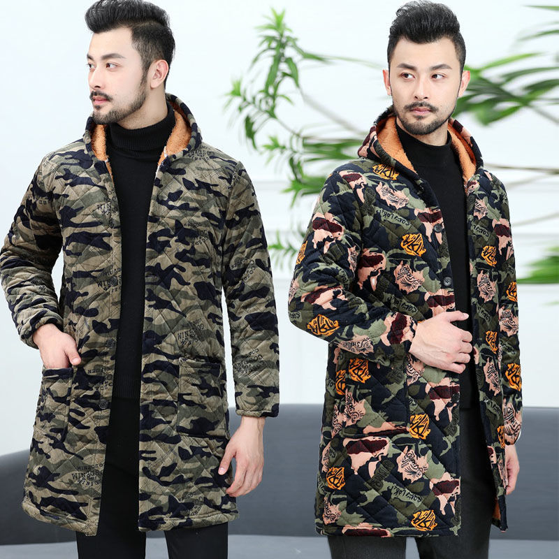 四川省服冬季长款棉衣外套男士加绒加厚罩衣连帽工作服大码厚棉袄