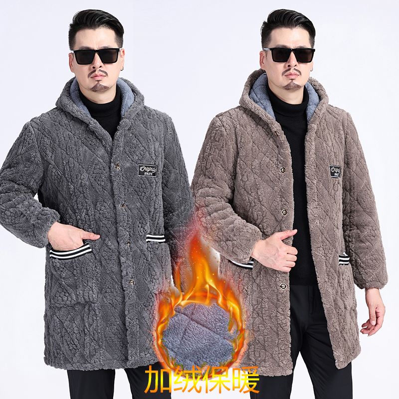 四川省服男士连帽棉衣冬新款罩衣加绒加厚中长款保暖棉服外套大码