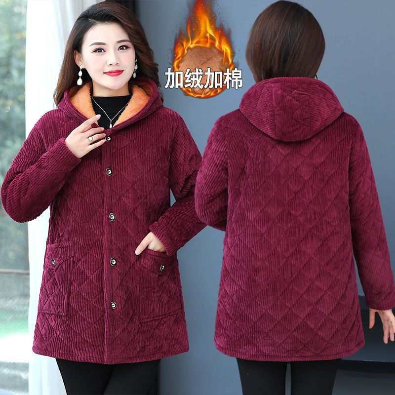四川省服中老年罩衣女冬中长款时尚加绒加厚棉衣保暖外套妈妈棉袄