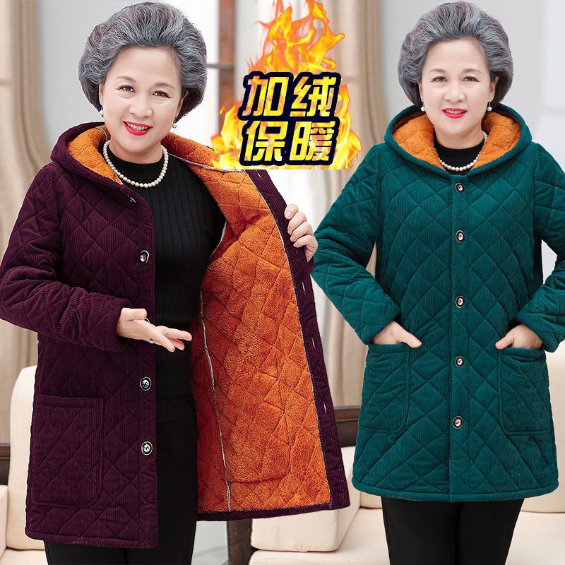 四川省服时尚中老年女士冬季棉衣外套新款加绒加厚灯芯绒棉袄罩衣