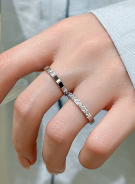 碰水不掉色！时尚简约百搭钛钢戒指女银色半圈镶钻组合叠戴食指环