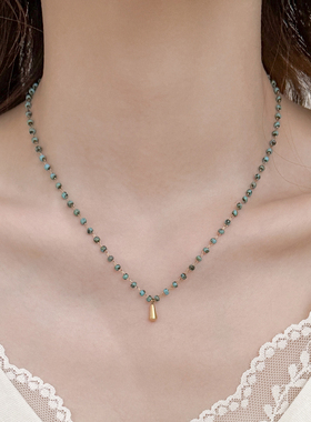 新中式复古个性滴油绿松珠珠项链