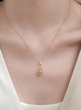 可水洗！古法金色福禄项链女钛钢不掉色葫芦锁骨链时来运转吊坠