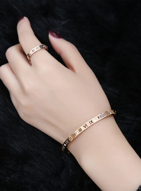 欧美镂空罗马数字日韩风钛钢手镯