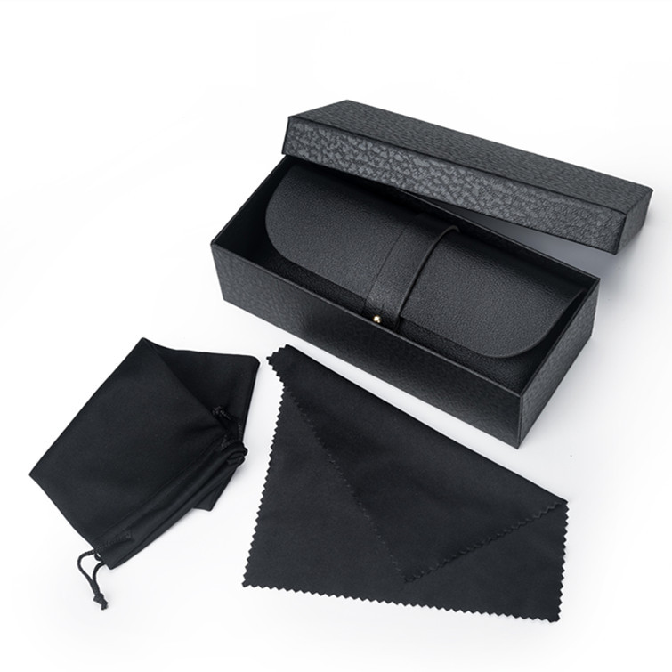 光板整套眼镜盒 钉扣款黑色皮质眼镜盒 白色太阳镜盒 男女墨镜盒