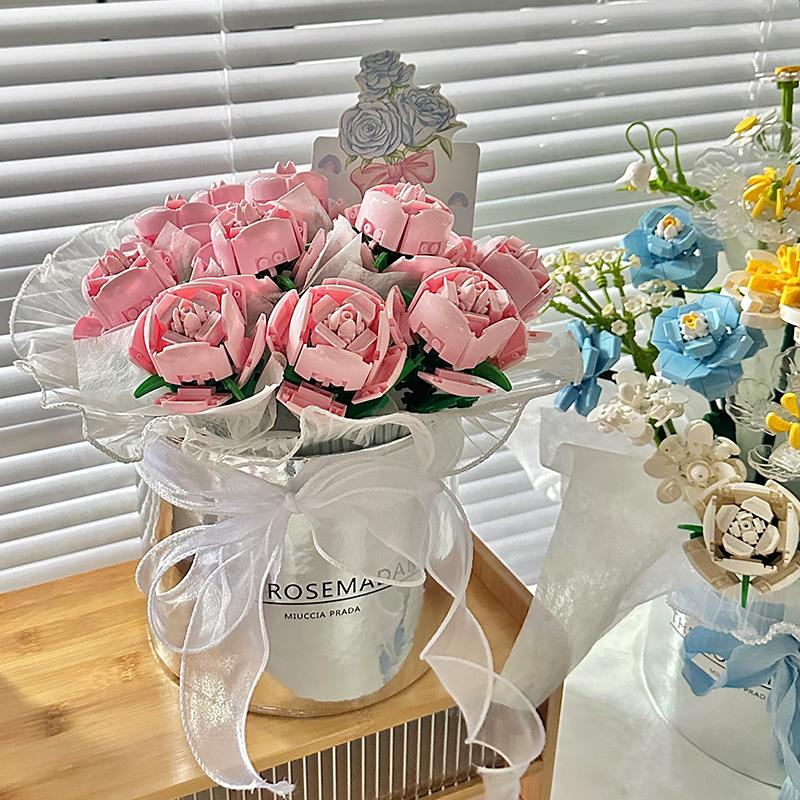 永生玫瑰花束仿真花积木