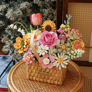 小颗粒拼装玫瑰花积木花束手工diy插花瓶客厅卧室摆放花女生系列