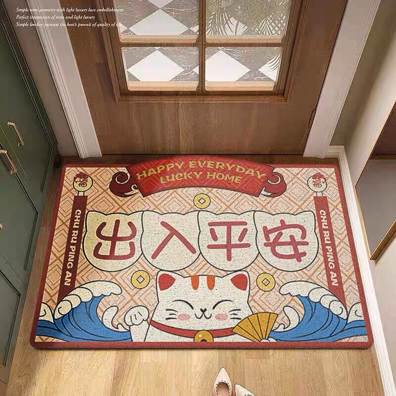 卡通喜庆可爱招财猫异形丝圈地垫入户地垫