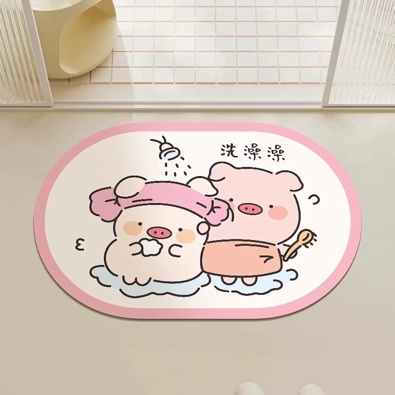 可爱猪猪浴室地垫进门吸水垫卫生间门口卫浴厕所卡通硅藻泥垫子