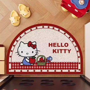 红色Kitty猫卡通可爱入户门丝圈地垫半圆防滑脚垫进门蹭土除尘垫