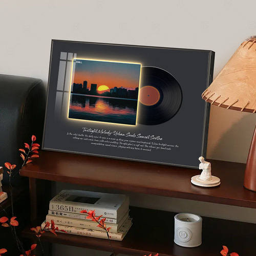 夕阳日落风景CD专辑唱片装饰画蓝牙音响发光挂画客厅电视桌面摆件