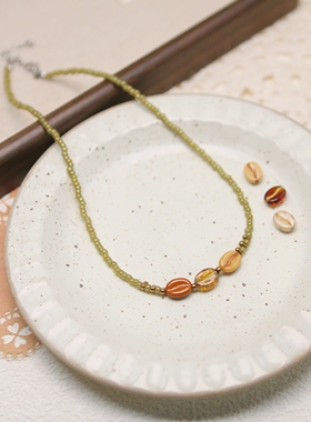 Iris原创设计手作项链咖啡豆复古小众高级感气质捷克珠女生礼物