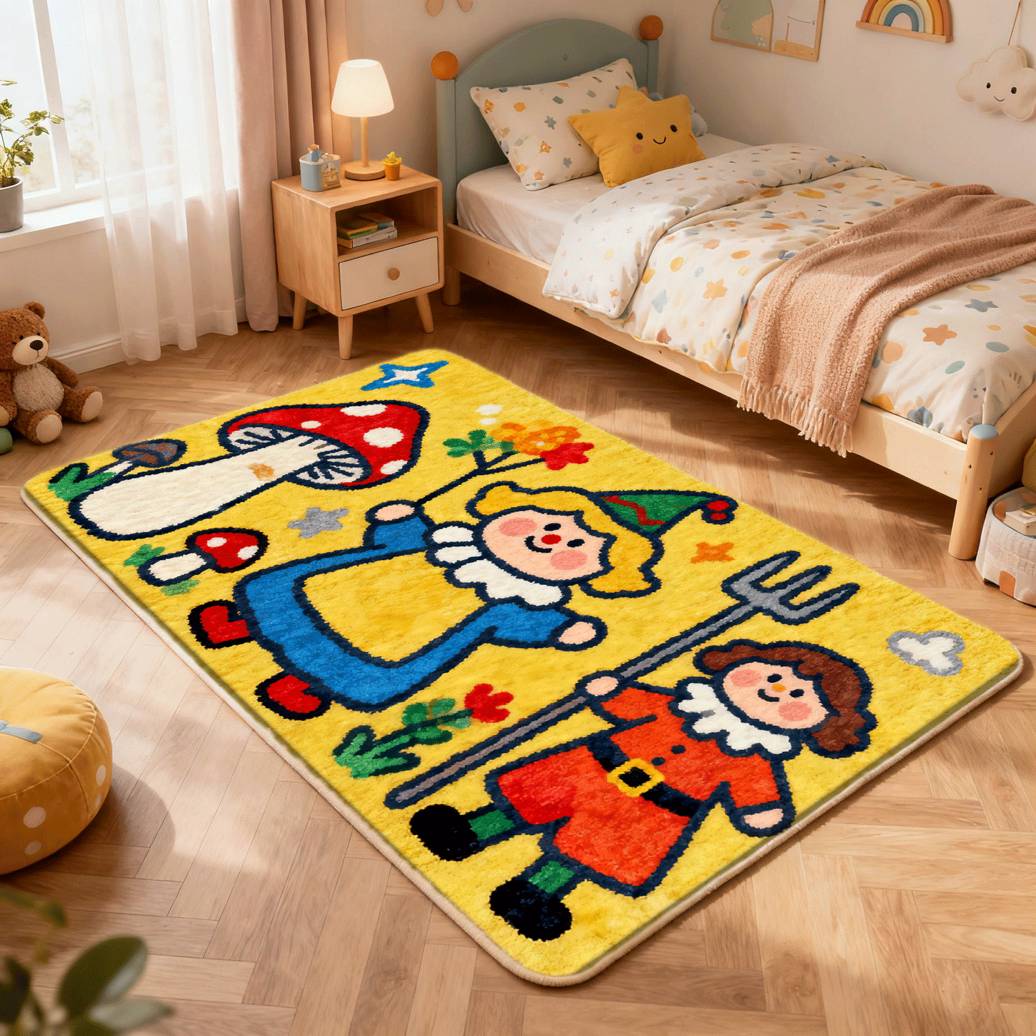卡通可爱儿童房地毯卧室房间森系床边毯家用阳台飘窗防滑脚垫地垫,居家布艺,地毯,淘宝优惠券,粉丝福利购,淘宝优惠卷