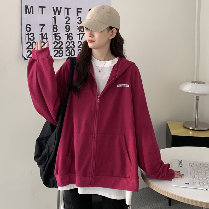 Real shot thin sweater women's spring and autumn Korean loose BF lazy style zipper coat