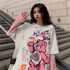 Two fake bear long sleeve T-shirt women's loose Korean version Harajuku style top