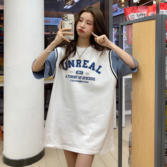 Real shot Japanese Short Sleeve T-Shirt women's loose Korean version chaoyuansu Fenggang flavor fake two-piece top