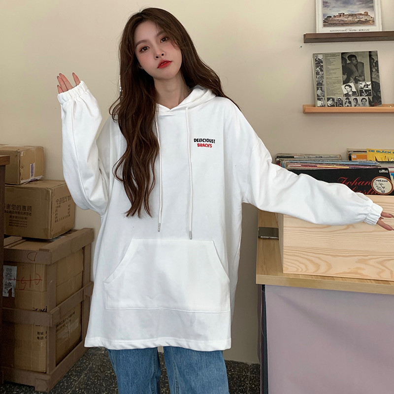 Real shot Hooded Sweater Girl spring and autumn loose children letter print versatile pocket top girl