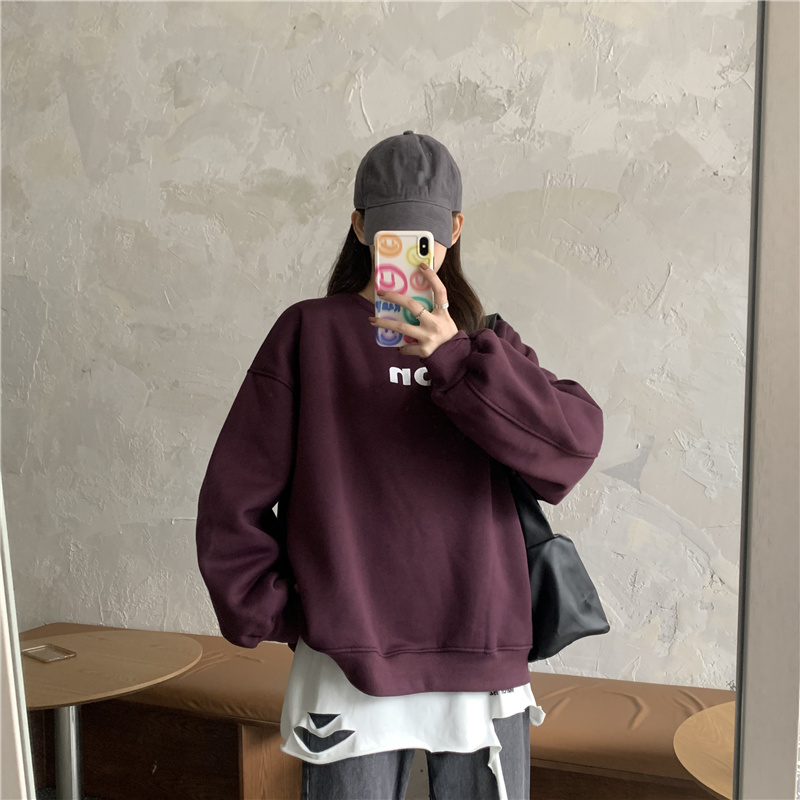 Real shooting spring and autumn thin long sleeve sweater women's fashion Korean loose and lazy wind super fire hoodless top