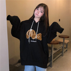 Real shot of the hairless bear girl's spring and autumn loose Korean fashion lazy thin style street blasting coat