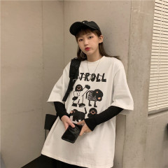 Real shot loose short sleeve women's hand-painted print loose bottomed shirt