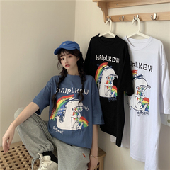 Real shot short sleeve T-shirt women's summer cartoon print loose top fashion