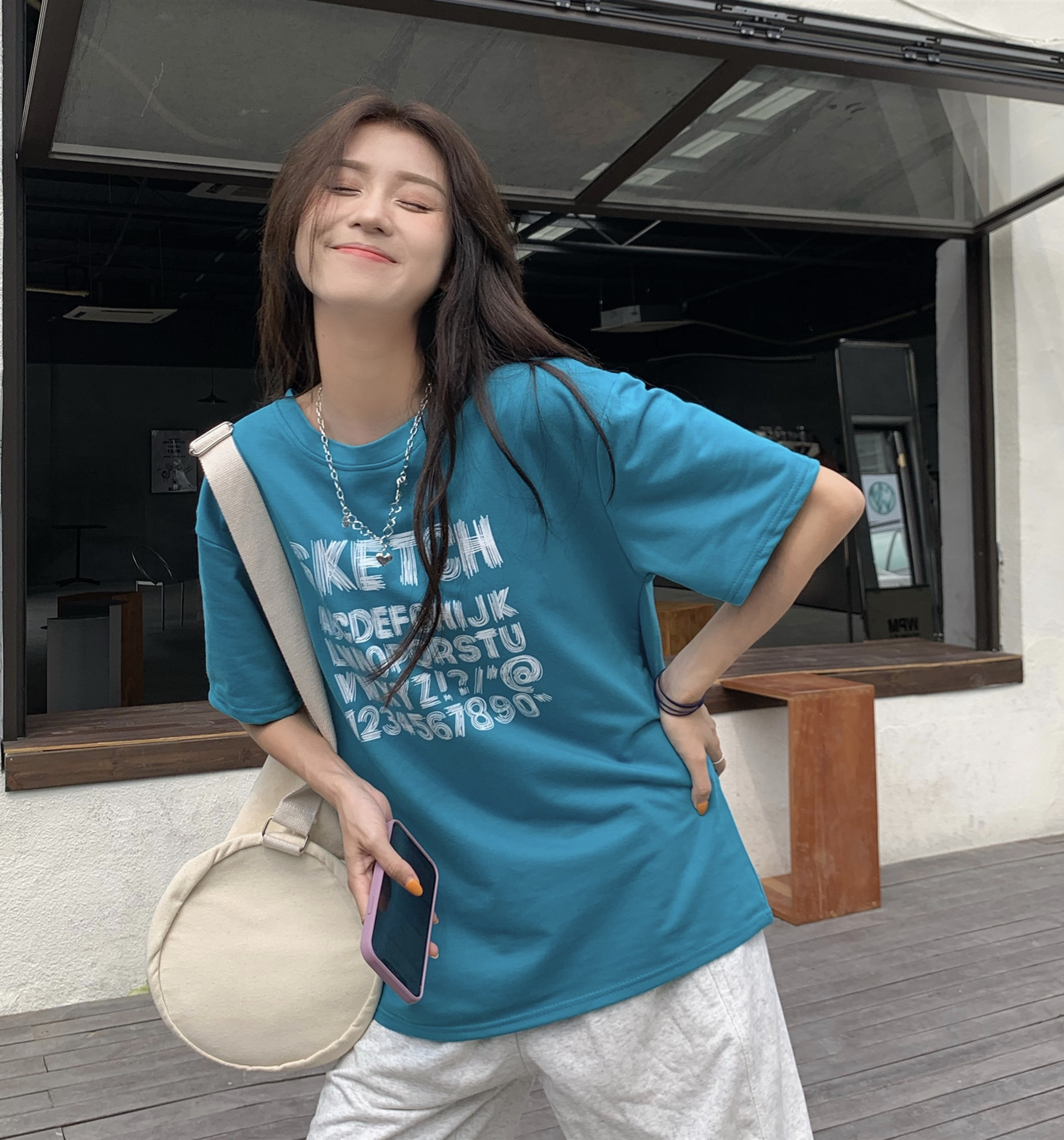 Real shot 2021 summer new Korean alphabet printed short sleeve T-shirt