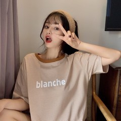 Real photo 2021 summer new style Hong Kong style retro stripe t-shirt female summer loose round neck top student T-shirt