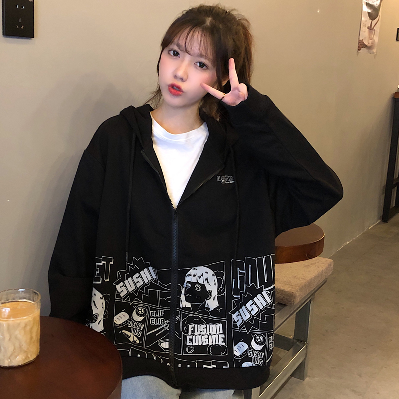 Real shot thin sweater women's loose Korean lazy zipper coat