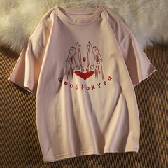 Authentic, original, Hong Kong style, salt, sweet, cotton, short sleeved T-shirt, Xia Xia loose Korean version ins Street jacket.